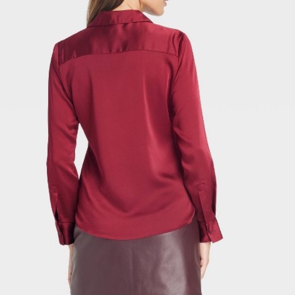 Womens  Long S  Satin Botto  Down Shirt.    Burgundy M - Picture 2 of 10